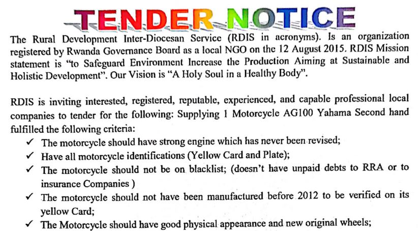 tender notice motorcycle